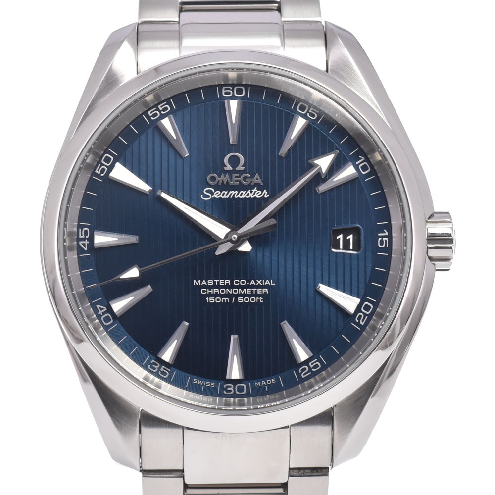 オメガ OMEGA 231.10.42.21.03.003 シーマスター アクアテラ デイト CO-AXIAL ブルー 自動巻き メンズ 美品 保証書付き 腕時計 H#150034