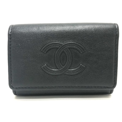 シャネル CHANEL 4連 キーリング付き ココマーク キーケース キーケース レザー ブラック