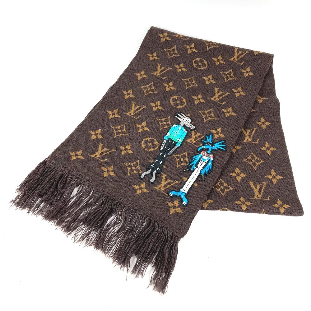 ルイヴィトン LOUIS VUITTON エシャルプLVフレンズ MP2964 ヴァージルアブロー フリンジ マフラー ウール ブラウン 美品