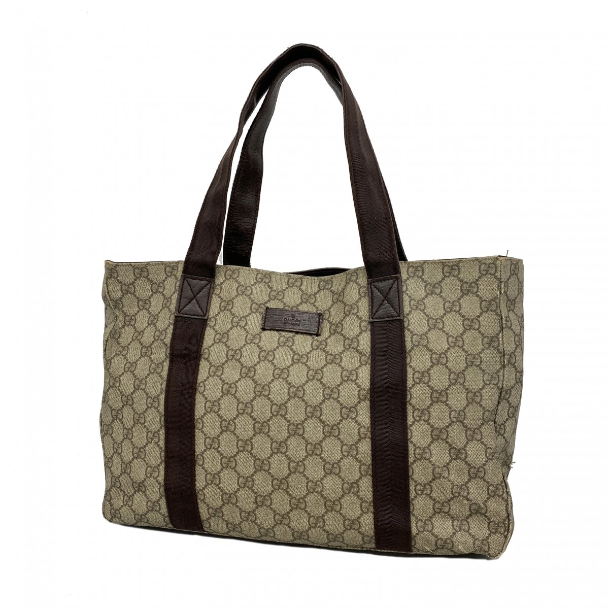 【6db2046】グッチ トートバッグ GGスプリーム 141624 PVC ブラウン シルバー金具【中古】レディース