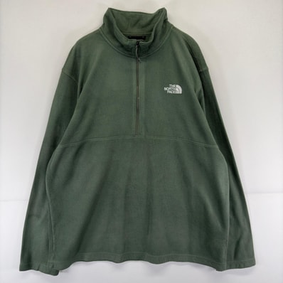 古着 ザ・ノースフェイス THE NORTH FACE フリース トレーナー ハーフジップ ワンポイント 刺繍 薄手 大きいサイズ XL グリーン メンズ