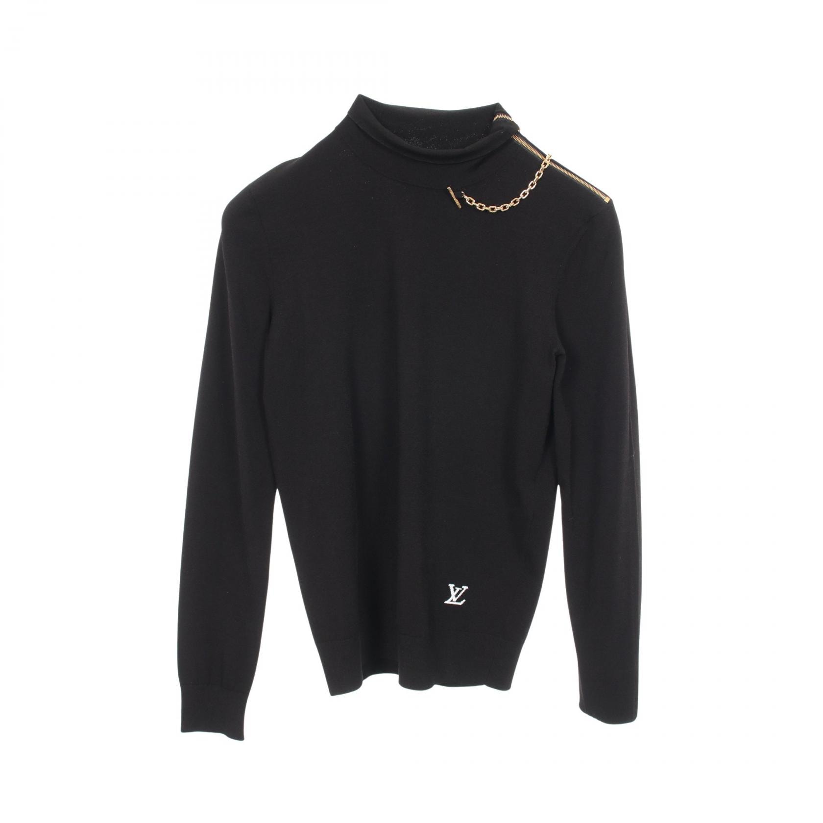 ルイ・ヴィトン LOUIS VUITTON チェーンディテール ショルダージップ ハイネック ニット 衣料品 トップス レーヨン ポリエステル レディース ブラック系 / ゴールド系 【中古】