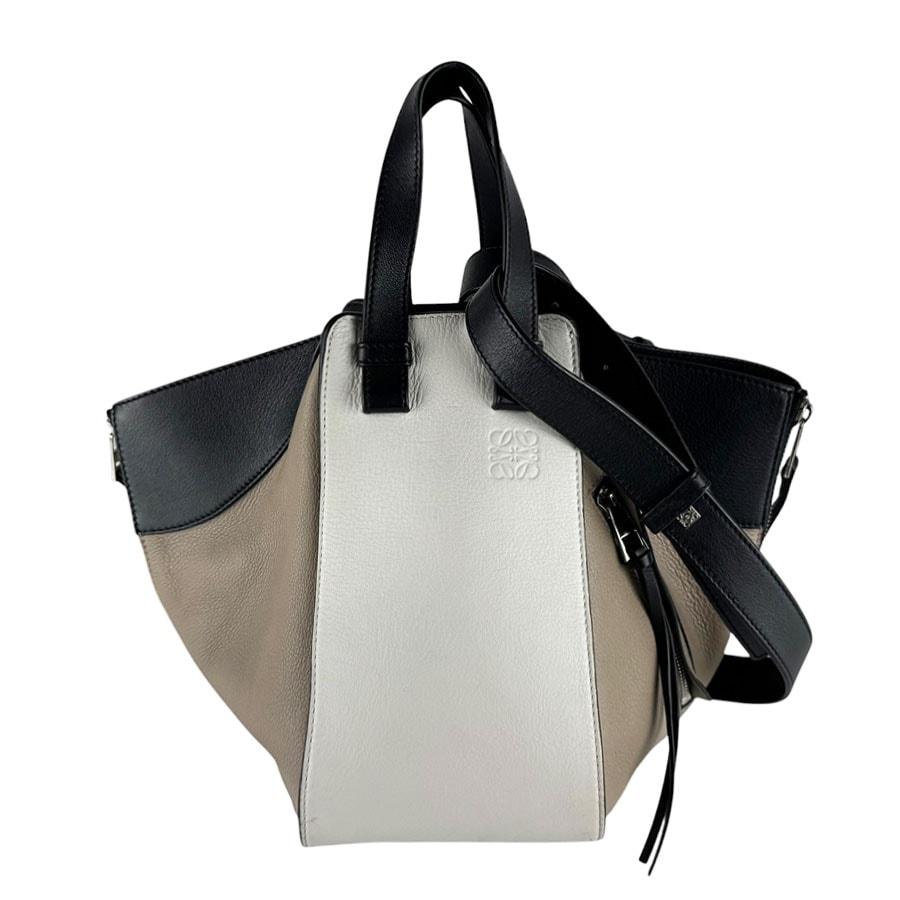 ロエベ LOEWE ショルダーバッグ ハンドバッグ ハンモック レザー ブラック/ホワイト/ベージュ レディース【中古】 z10616