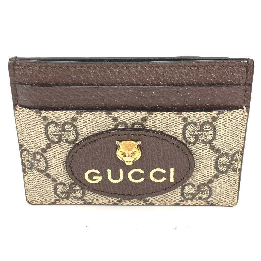 グッチ GUCCI ネオ ヴィンテージ 597557 GGスプリーム キャットヘッド 猫 パスケース 名刺入れ カードケース GGスプリームキャンバス ブラウン×イエロー 美品