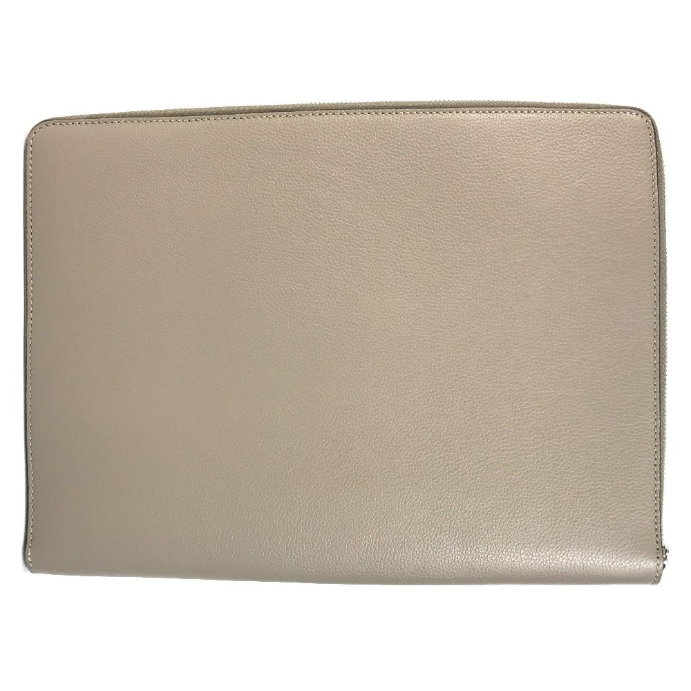 フェンディ FENDI PCケース パソコンケース  7N0167 ロゴ セカンドバッグ カバン ポーチ クラッチバッグ レザー グレージュ系 未使用