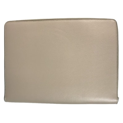 フェンディ FENDI PCケース パソコンケース 7N0167 ロゴ セカンドバッグ カバン ポーチ クラッチバッグ レザー グレージュ系 未使用