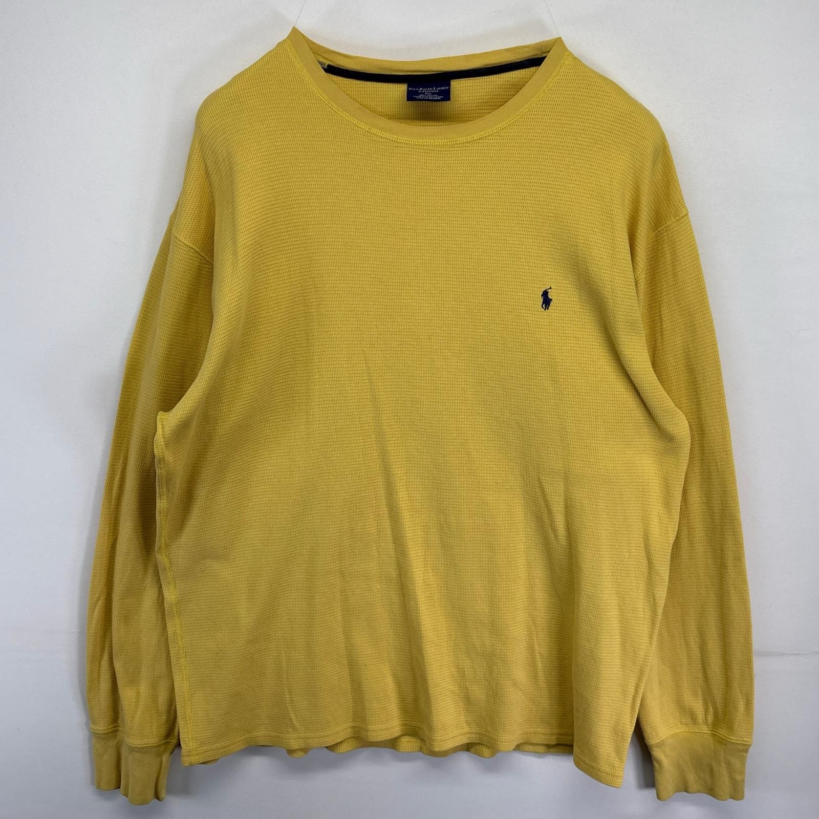 古着 ポロ・ラルフローレン POLO RALPH LAUREN 長袖Tシャツ サーマル ワッフル ワンポイントロゴ刺繍 2XL  イエロー メンズ