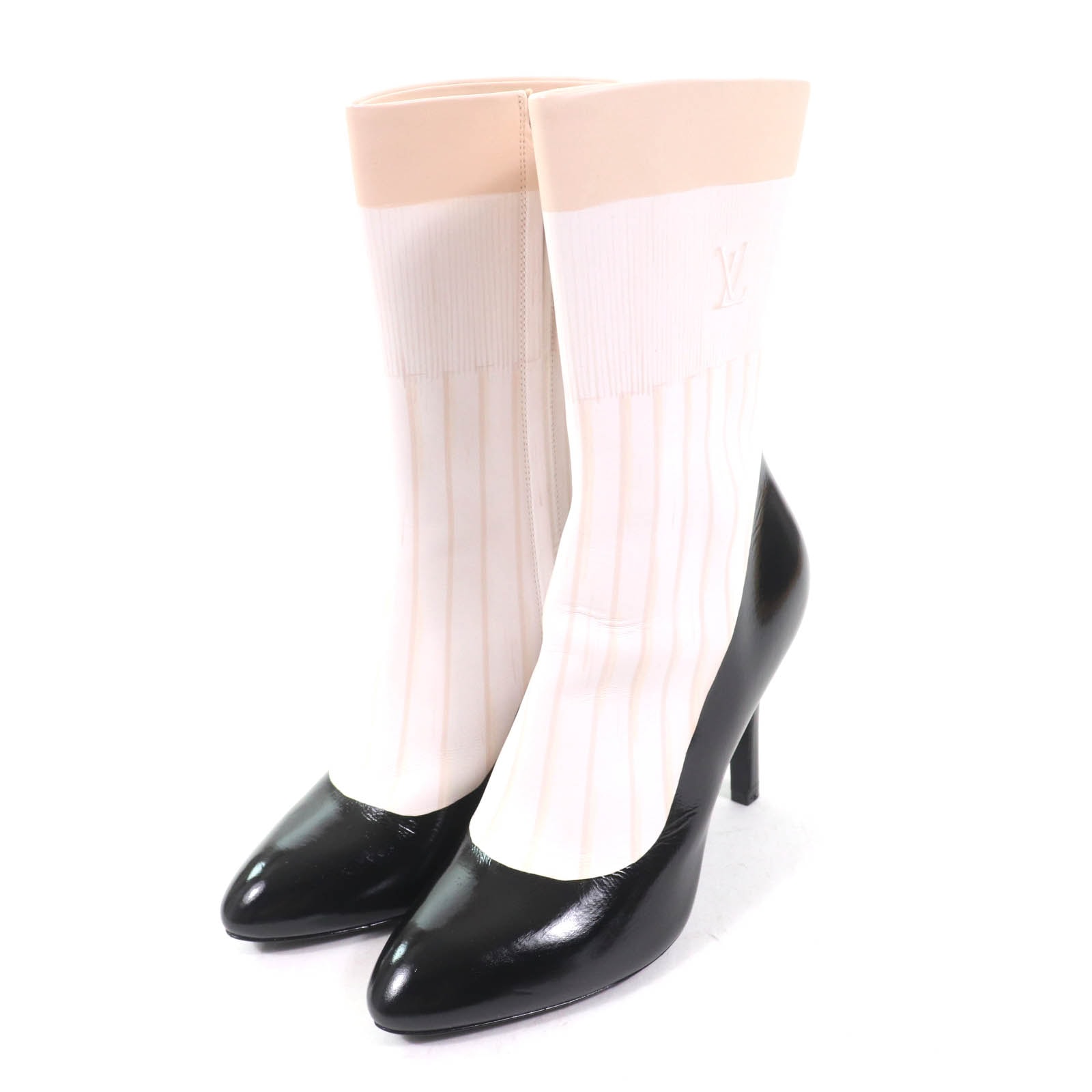極美品 ルイヴィトン
 アンクルブーツ ブラック ホワイト レディース 37.5