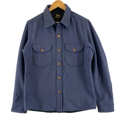 美品 Lee リー ワークジャケット 無地 秋冬 AW ジャケット ウール ブルー メンズ L シャツジャケット【古着】【中古】