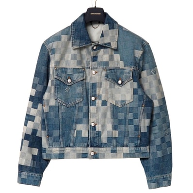 ■美品■2024SS■LOUIS VUITTON ルイ・ヴィトン ダミエ クラシック デニムジャケット デニムジャケット サイズ50 ダモフラージュ ロゴボタン デニムジャカード ブランド古着【中古】20250912/RA6059