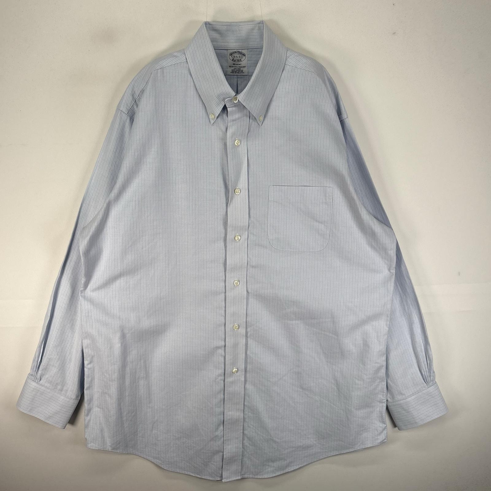 古着 ブルックスブラザーズ Brooks Brothers 長袖シャツ ボタンダウン 胸ポケ L  ブルー系 ストライプ メンズ