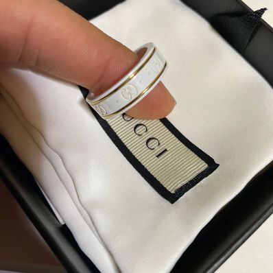 GUCCI Icon Ring With Yellow Gold Interlocking G "White"