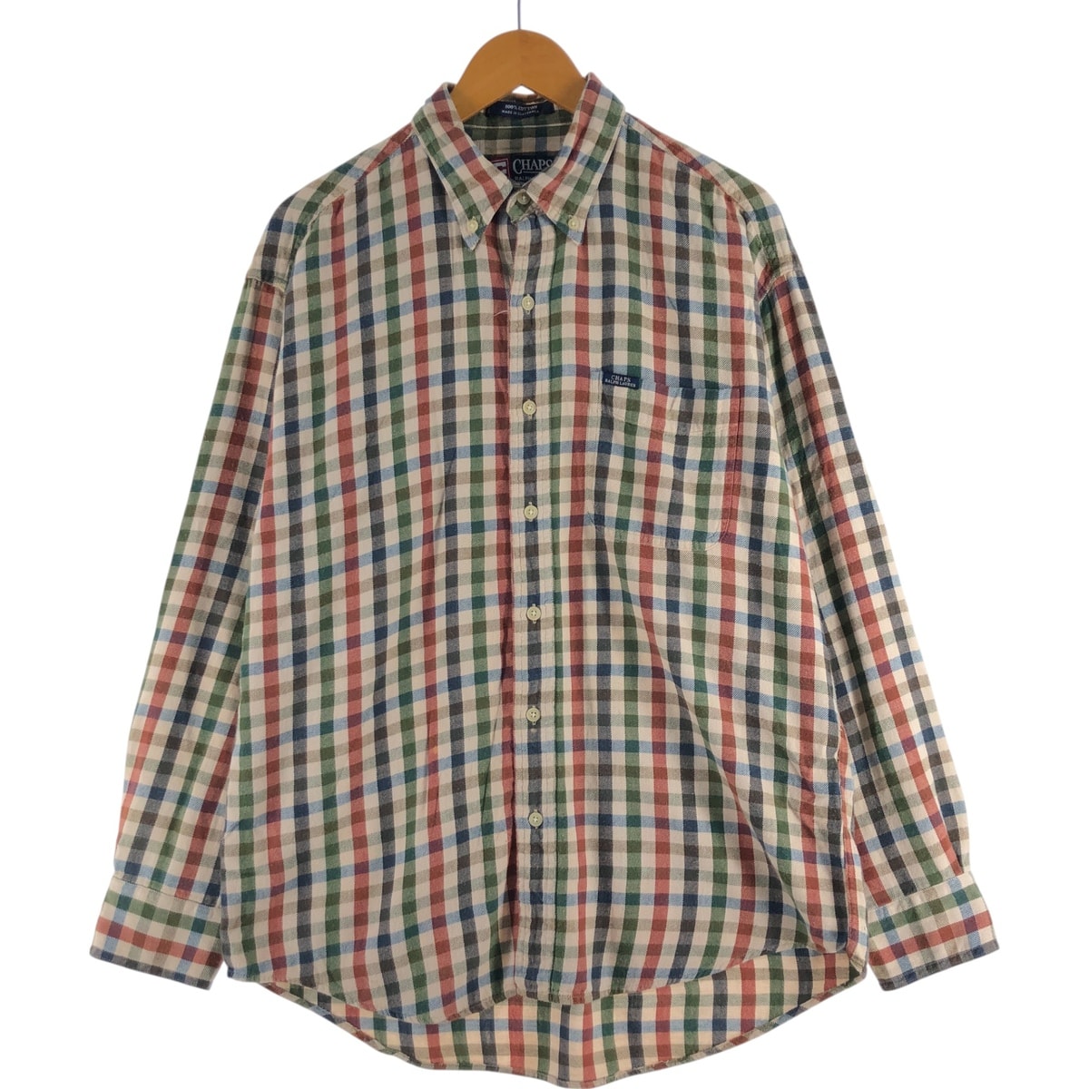 古着 90年代 ラルフローレン Ralph Lauren CHAPS チャップス 長袖 ボタンダウン ライトネルチェックシャツ メンズL相当 ヴィンテージ/eaa532238