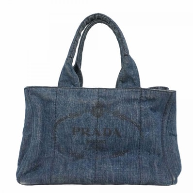 ★最終価格【6db1079-k】プラダ トートバッグ カナパ デニム ネイビー ゴールド金具【中古】レディース
