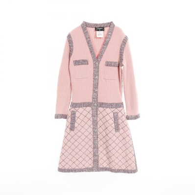 シャネル CHANEL カメリアボタン ワンピース 衣料品 トップス シルク カシミヤ レディース ピンク系 / ブルー系 / グレー系 【中古】