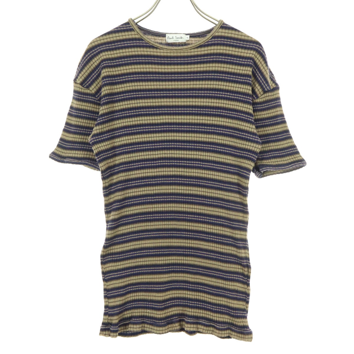 Paul Smith ポールスミス 日本製 ボーダー柄 半袖 ニット LL ベージュ