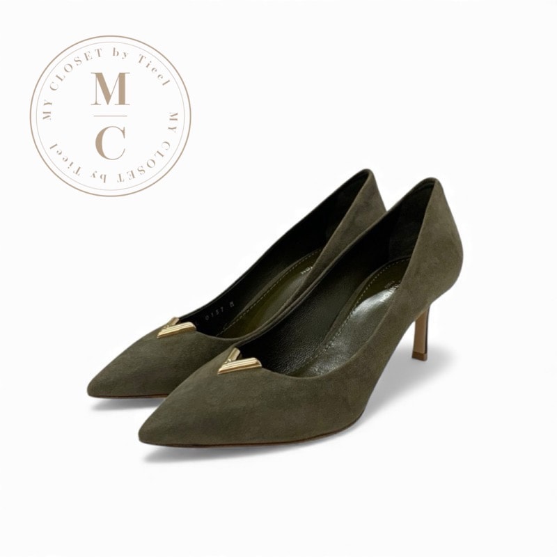 ルイヴィトン LOUIS VUITTON ブレーカーライン パンプス 靴 シューズ スエード カーキグリーン ゴールド LVロゴ 未使用