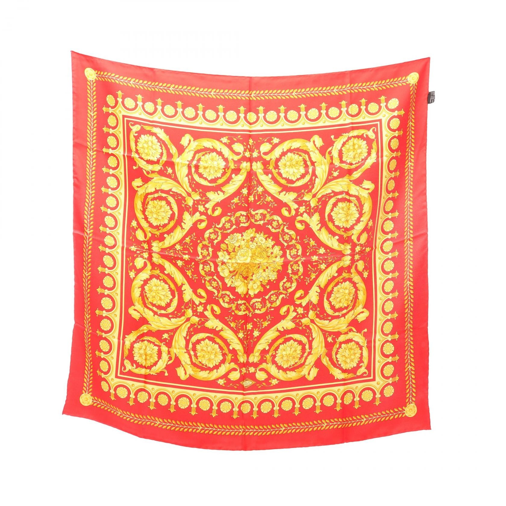 ヴェルサーチ VERSACE 総柄 スカーフ 衣料品 シルク レディース レッド系 / イエロー系 【中古】