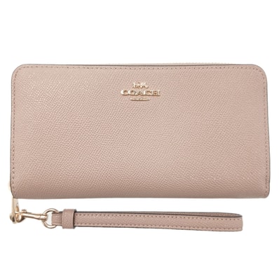 COACH コーチ ロングジップ アラウンド ウォレット 長財布 B2254C3441 レザー ピンクベージュ レディース【中古】
