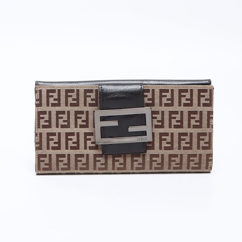 フェンディ FENDI キャンバス×レザー マンマ ズッキーノ 長財布【中古】