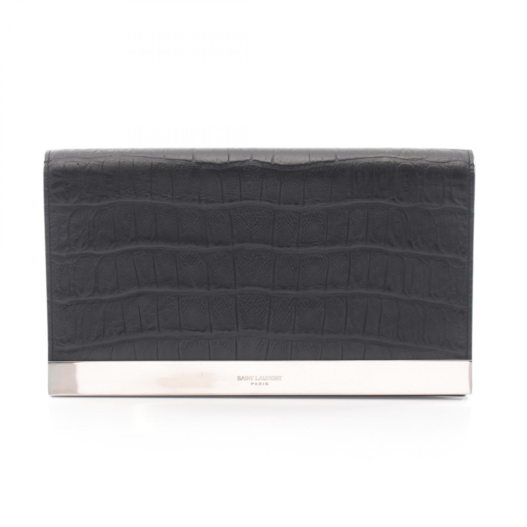 サンローランパリ SAINT LAURENT PARIS 型押し セカンドバッグ クラッチバッグ バッグ レザー レディース ブラック系 392346 【中古】