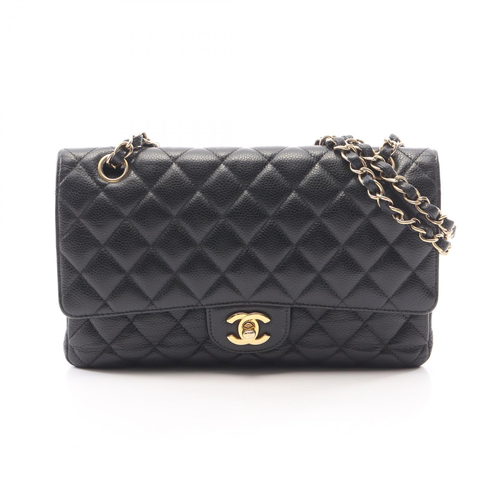 シャネル CHANEL マトラッセ Wフラップ ショルダーバッグ バッグ キャビアスキン(グレインドカーフ) レディース ブラック系 A01112 【中古】