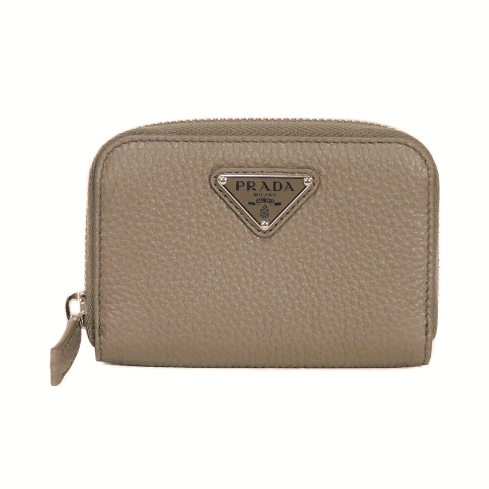 PRADA プラダ ヴィッテロダイノ コインパース 現行 カーフ シボ トープ グレージュ ラウンドファスナー コンパートメント カードケース 財布 RFID ICチップ 未使用 トライアングルロゴ バンブー コインケース 2MM003 2E54 F0218