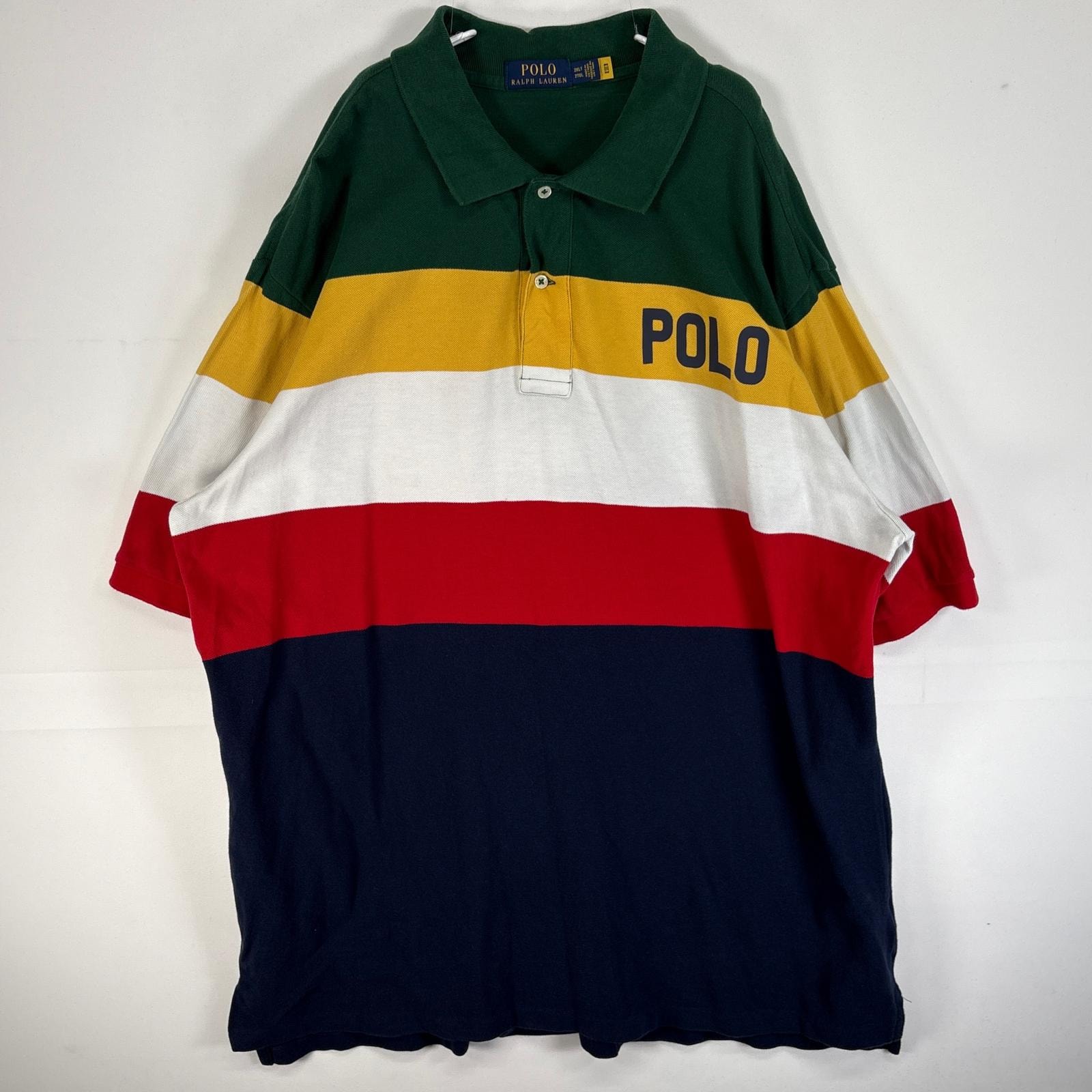 古着 ポロ・ラルフローレン POLO RALPH LAUREN 鹿の子 半袖 ポロシャツ ワンポイント ロゴ 2ボタン 大きいサイズ 2XL マルチカラー ボーダー メンズ