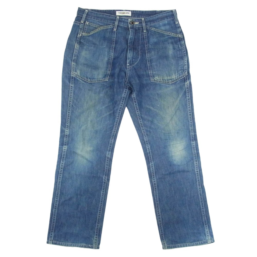 A BATHING APE アベイシングエイプ デニムパンツ BAPSTA バックスター 刺繍 インディゴ デニム ワーク パンツ インディゴブルー系 S【中古】