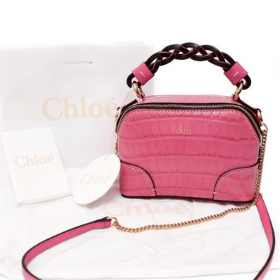 【新品同様】クロエ Chloe ダリア クロコ ミニチェーンバッグ ホットピンク
