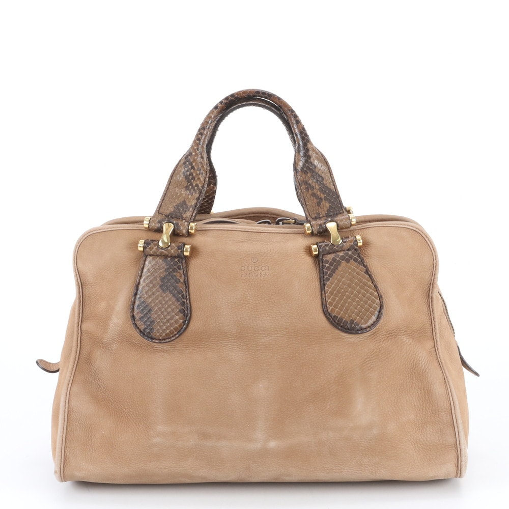 ■美品 グッチ ヌバック 323657 ハンドバッグ パイソン レザー