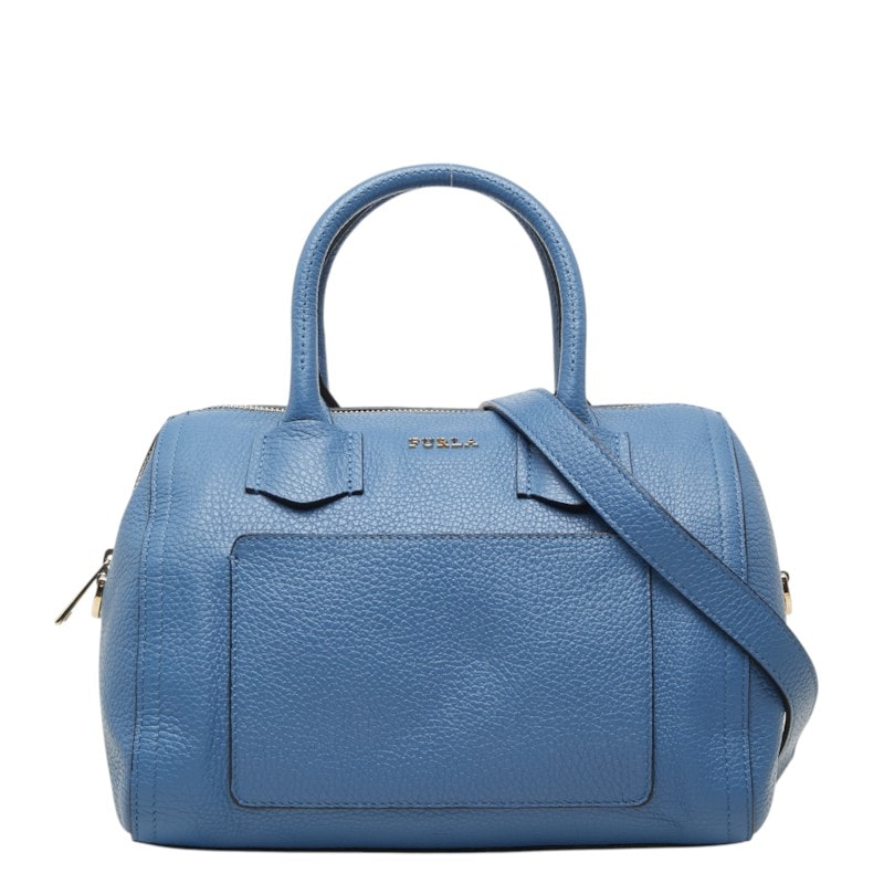 フルラ アルバ サッチェル S ハンドバッグ ショルダーバッグ 2way F7592 ブルー レザー レディース Furla 中古