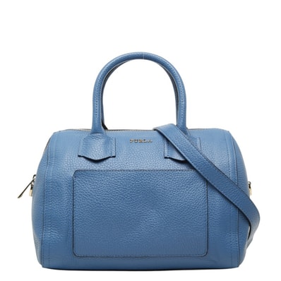 フルラ アルバ サッチェル S ハンドバッグ ショルダーバッグ 2way F7592 ブルー レザー レディース Furla 中古