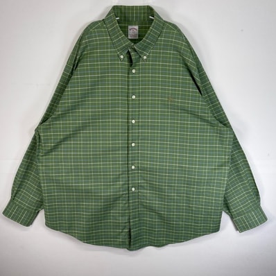 古着 ブルックスブラザーズ Brooks Brothers 長袖シャツ ロゴ 刺繍 チェック 346 2XL グリーン系 マルチカラー メンズ