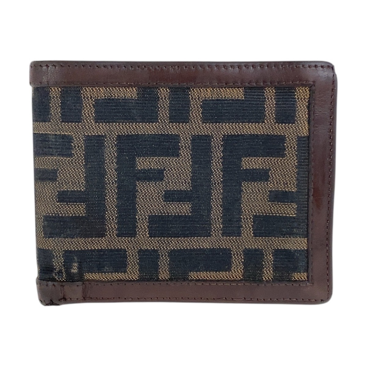 FENDI フェンディ ヴィンテージ ズッカ ブラウン シルバー金具 レザー キャンバス/ 折り財布 コンパクトウォレット 603666 【中古】