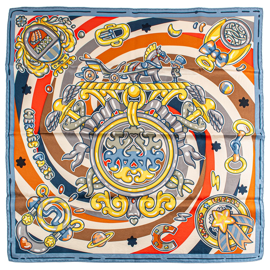 HERMES エルメス スカーフ カレ70 Candy Libris キャンディー リブリス 942669S 02 シルク silk ブルー マルチカラー【中古】