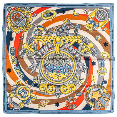 HERMES エルメス スカーフ カレ70 Candy Libris キャンディー リブリス 942669S 02 シルク silk ブルー マルチカラー【中古】