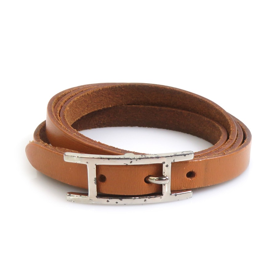 エルメス HERMES ブレスレット アピ レザー/メタル ブラウン/シルバー レディース【中古】 e61680i