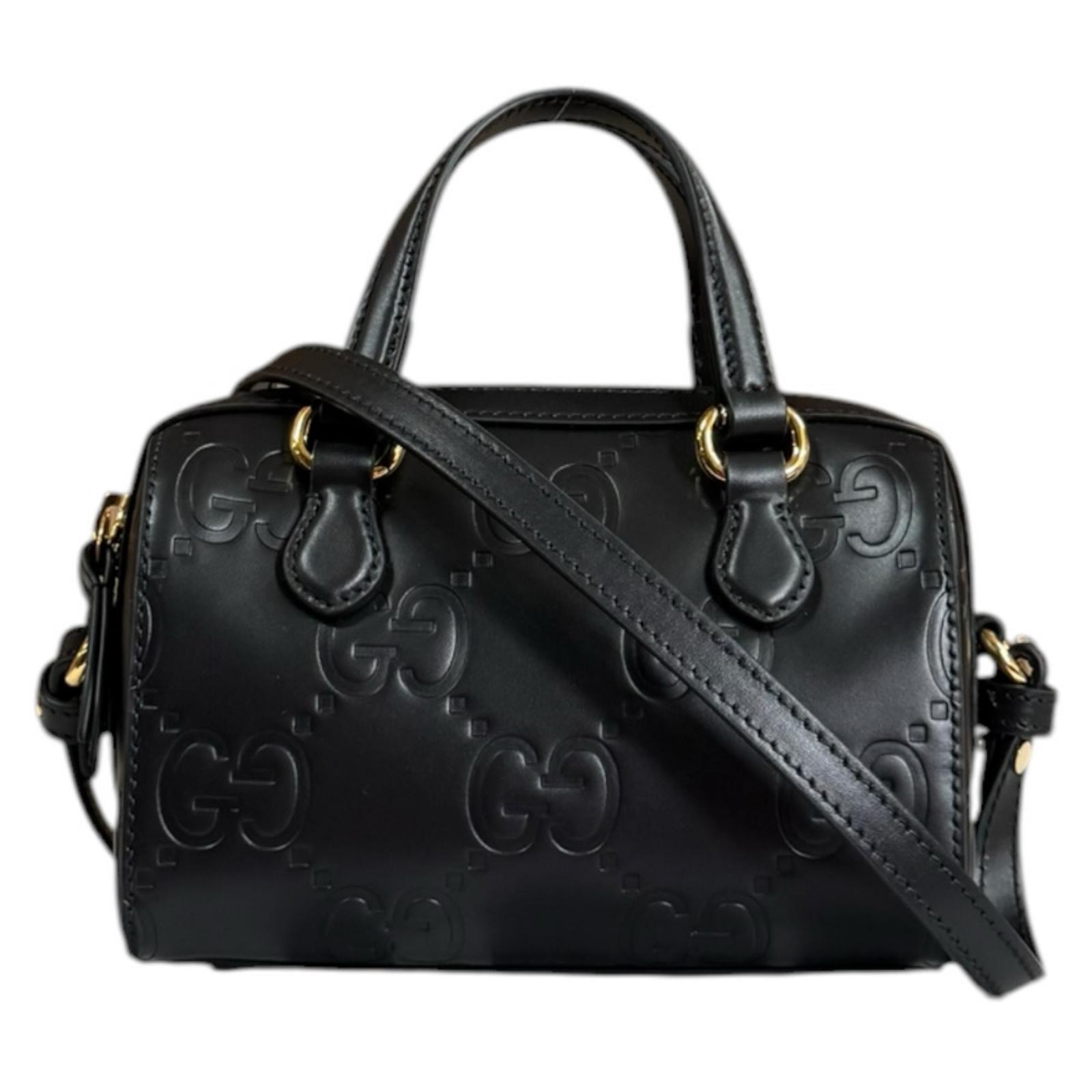 グッチ GGスーパーミニトップハンドルバッグ ショルダーバッグ レザー 790130 ブラック レディース GUCCI 中古