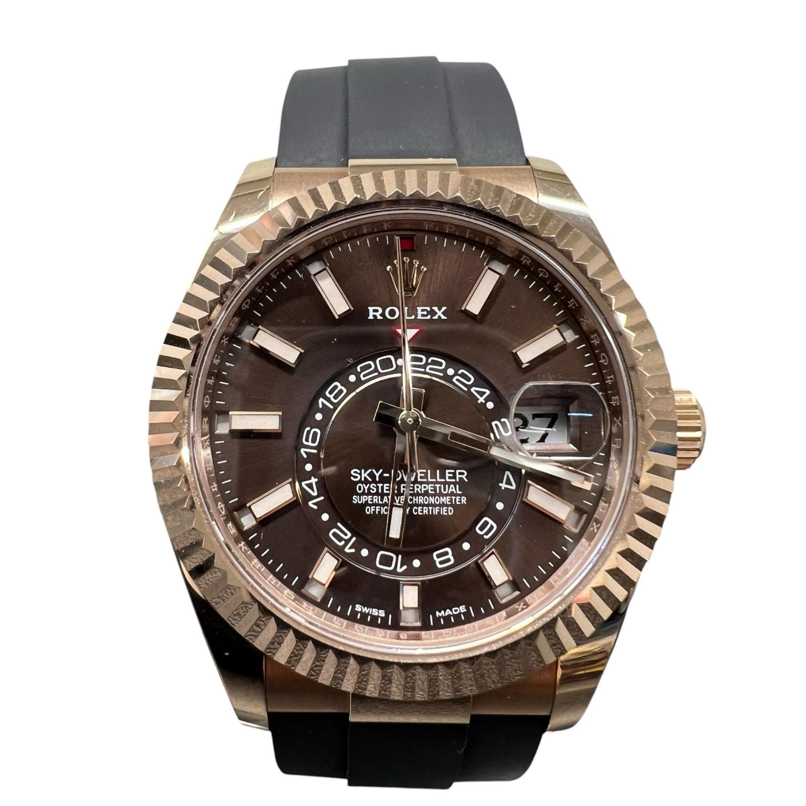 ROLEX 美品 ロレックス スカイドゥエラー チョコ 326235 ブラウン文字盤 K18PG ピンクゴールド 自動巻き 2021年4月保証書/ギャランティカード・純正Box完備 腕時計 メンズ ABランク 中古 鑑定済