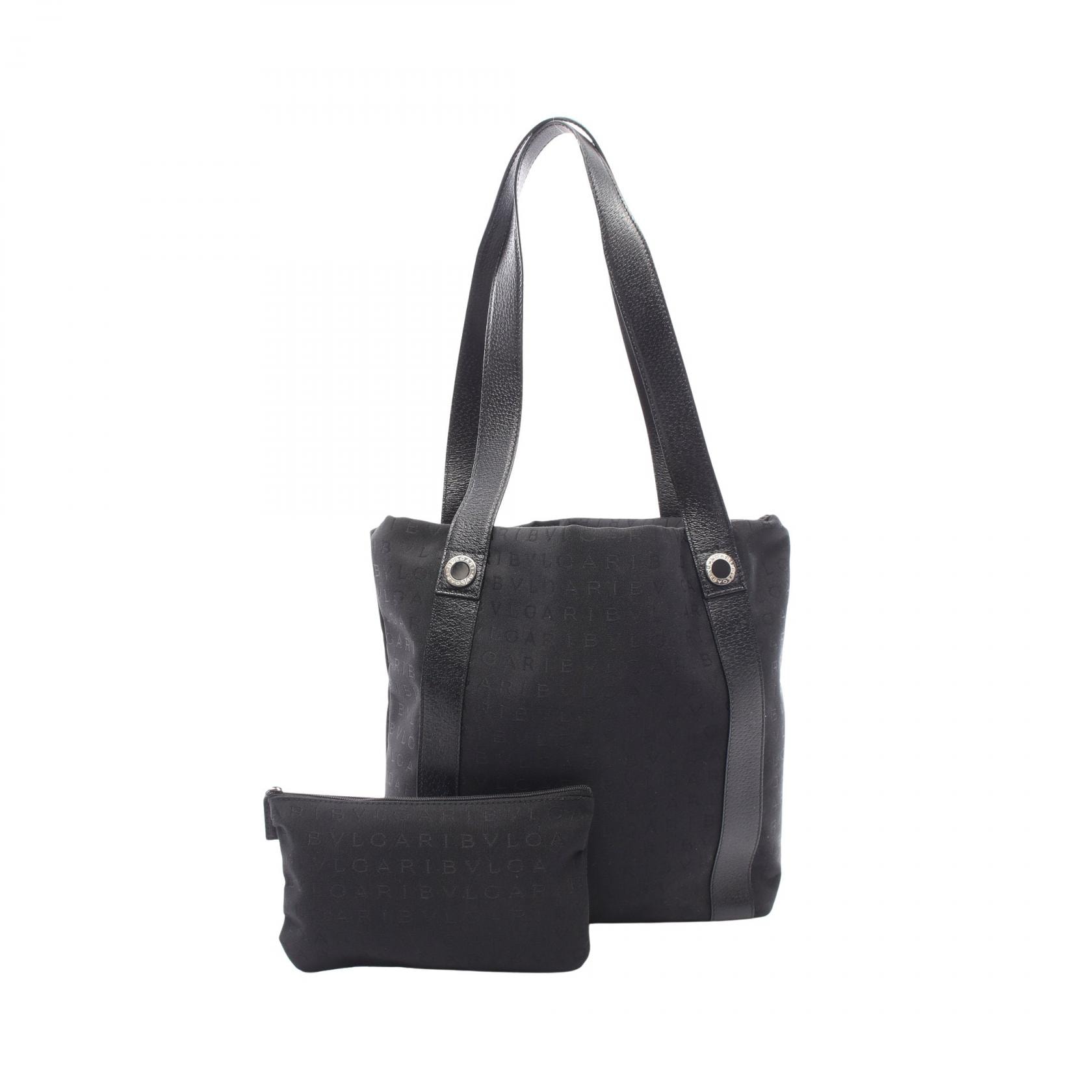ブルガリ BVLGARI ロゴマニア トートバッグ トートバッグ バッグ キャンバス レザー レディース ブラック系 【中古】