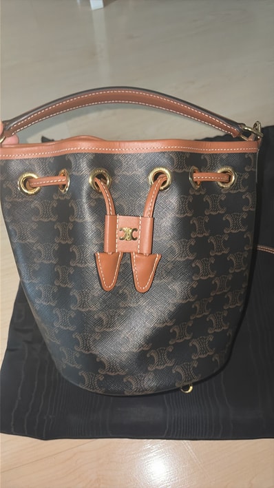 CELINE Teen Clara Bag in Triomphe Canvas and Calfskin "Tan"