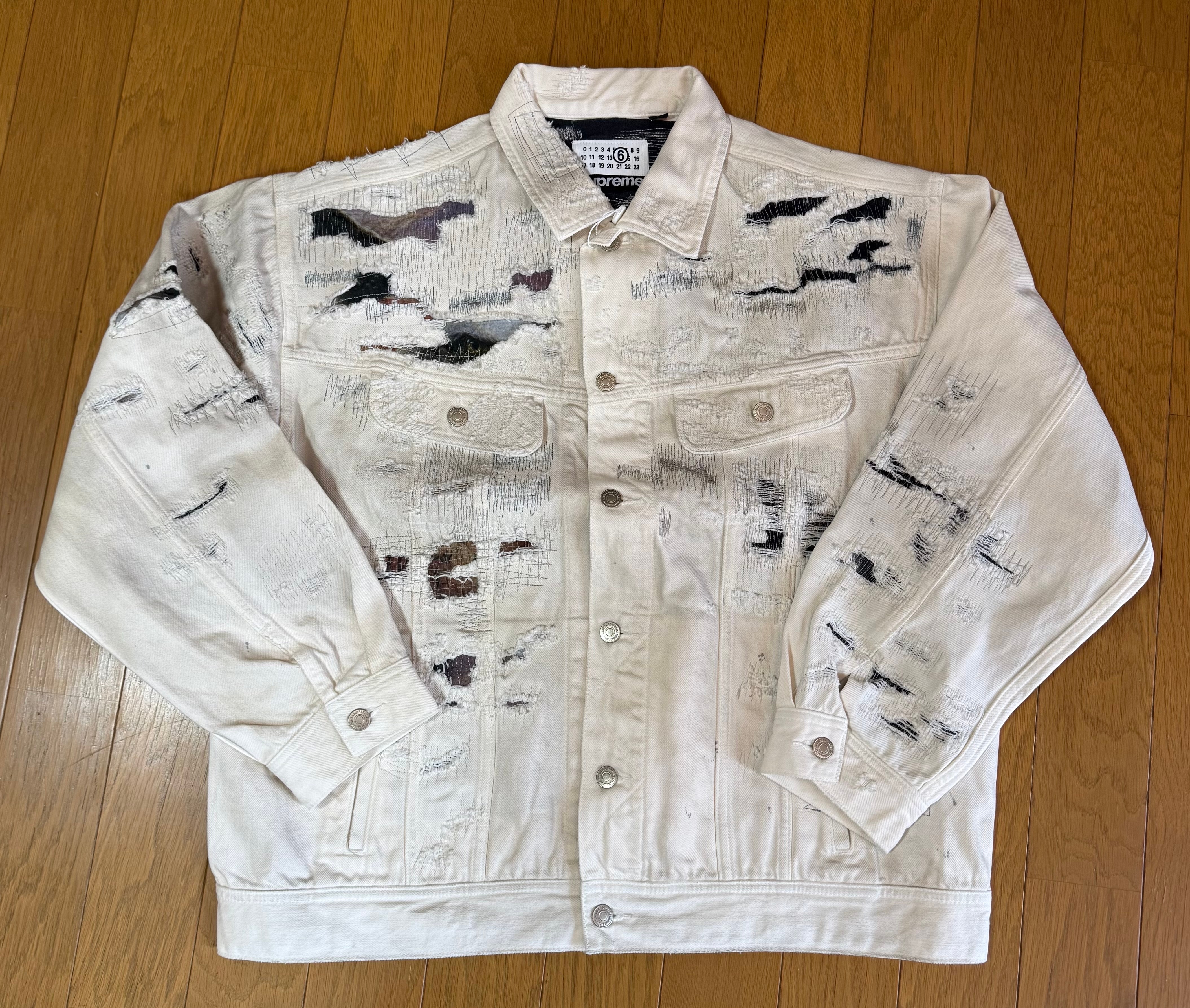 Supreme x MM6 Maison Margiela Distressed Selvedge Denim Trucker Jacket "White"