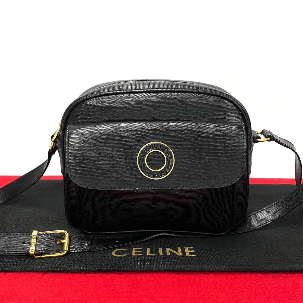 CELINE セリーヌ サークルロゴ レザー ショルダーバッグ ブラック
31612
