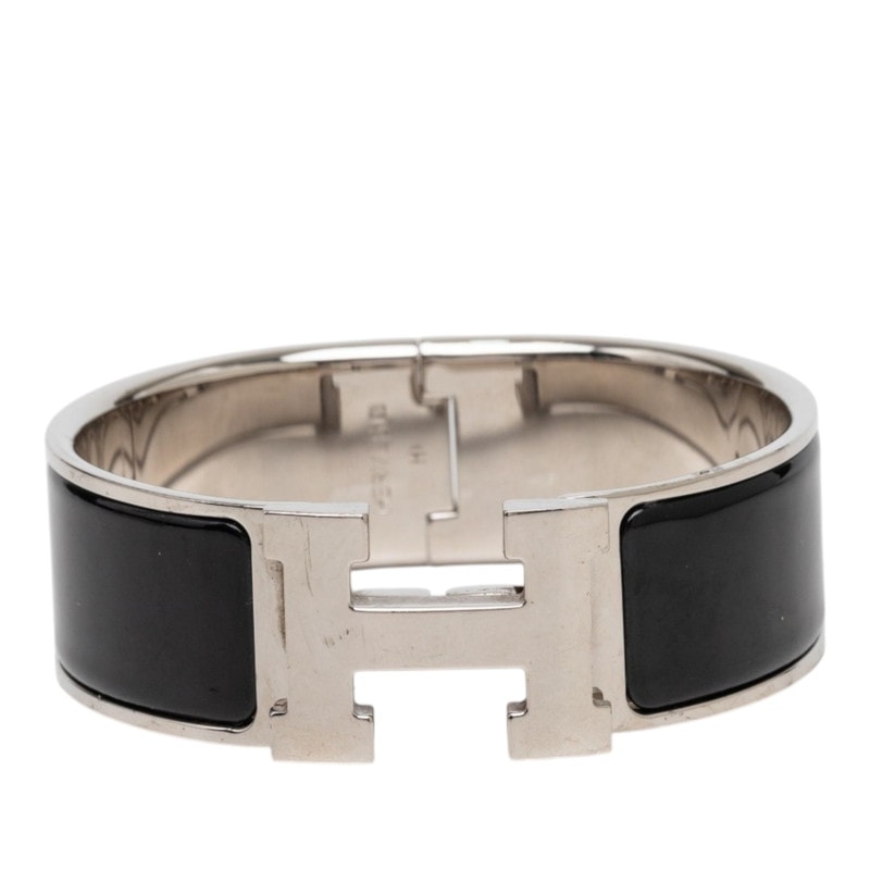 エルメス クリッククラックH PM ブレスレット シルバー ブラック メタル エナメル レディース HERMES 【中古】