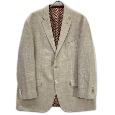 エトロ 232-11807-0021 ベージュ アルパカ混 裏地総柄 サイドベンツ 2Bストライプテーラードジャケット 60