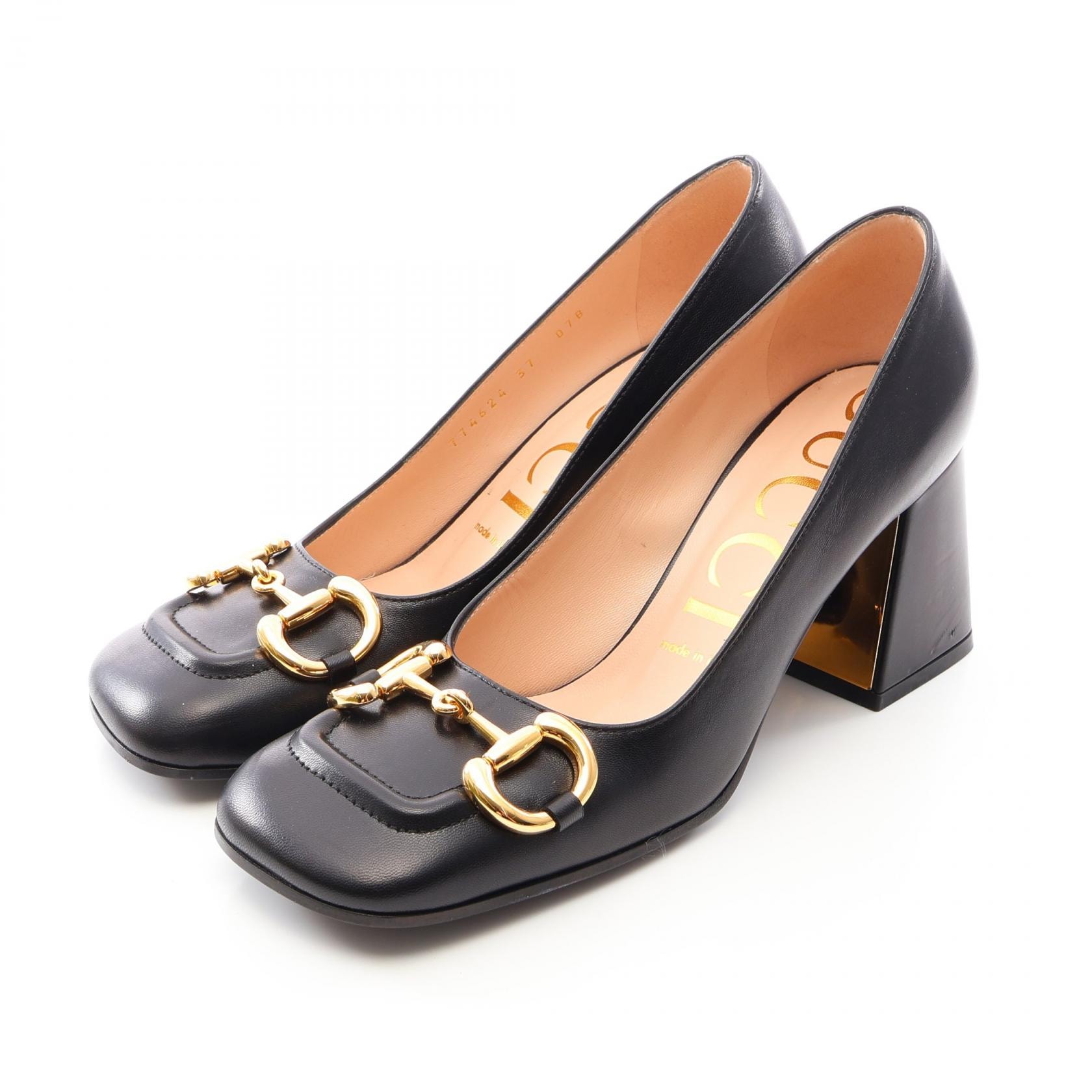 グッチ GUCCI ホースビット パンプス 靴 レザー レディース ブラック系 774624 【中古】