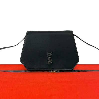 YVES SAINT LAURENT イヴ・サンローラン YSL ロゴ ステッチ レザー ショルダーバッグ ブラック
41-10
