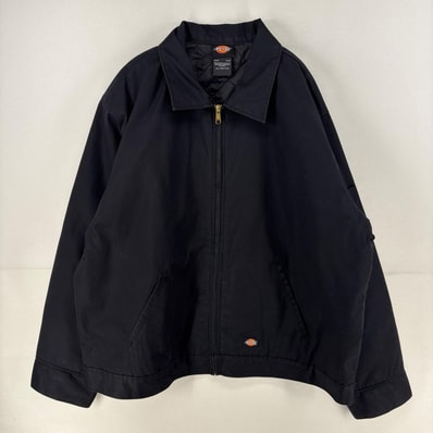 古着 ディッキーズ Dickies ジャケット 中綿 ロゴ ワーク ワッペン フルジップ ワンポイント バックロゴ 3XL ブラック メンズ