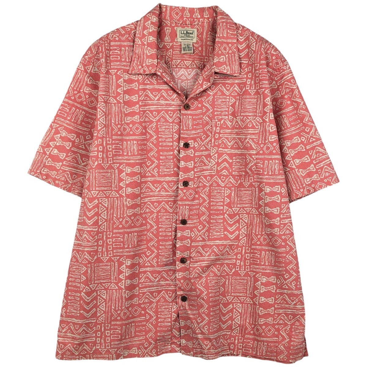 古着 90~00年代 エルエルビーン L.L.Bean TRADITIONAL FIT 総柄 半袖 オープンカラー コットンシャツ ボックスシャツ メンズL相当 ヴィンテージ/eaa660595
